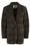 Isabel Marant Étoile Gesina Gb Tailored Plaid Coat In Khaki Virgin Wool In Brown