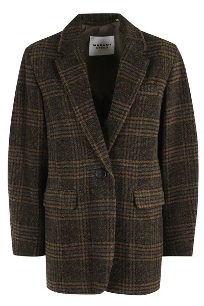Isabel Marant Étoile Gesina Gb Tailored Plaid Coat In Khaki Virgin Wool In Brown