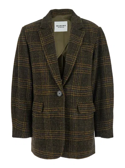 Isabel Marant Étoile 'gesina' Green Single-breasted Jacket With Notched Revers And All-over Check Motif In Wool Woman
