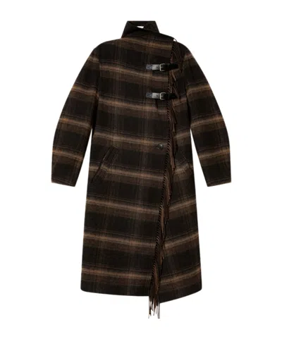 Isabel Marant Étoile Gihan Fringed Plaid Coat In Brown