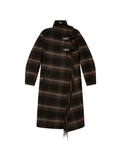 Isabel Marant Étoile Gihan Fringed Plaid Coat In Multi