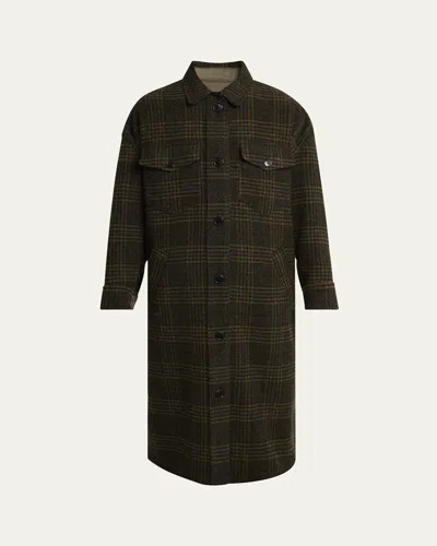 Isabel Marant Étoile Gislene Long Plaid Shirt Jacket In Green