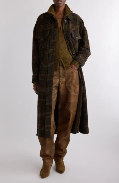Isabel Marant Étoile Gislene Plaid Virgin Wool Coat In Brown