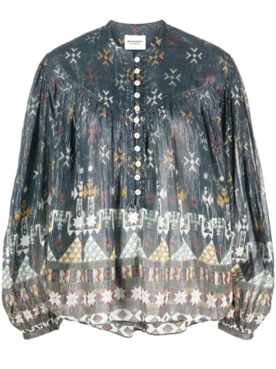 Isabel Marant Étoile Graphic-print Button-up Blouse In Grey