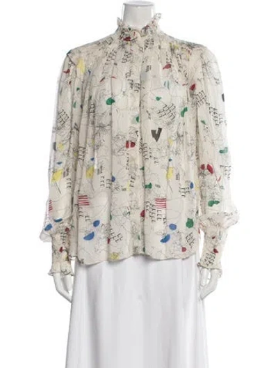 Pre-owned Isabel Marant Étoile Graphic Print Long Sleeve Blouse In Neutral