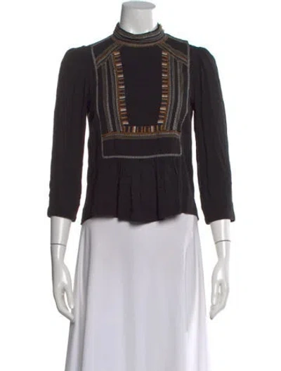 Pre-owned Isabel Marant Étoile Graphic Print Three-quarter Sleeve Blouse In Black