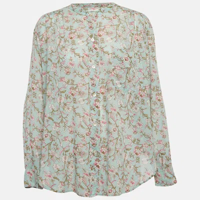 Pre-owned Isabel Marant Étoile Green Floral Print Cotton Band Collar Shirt M
