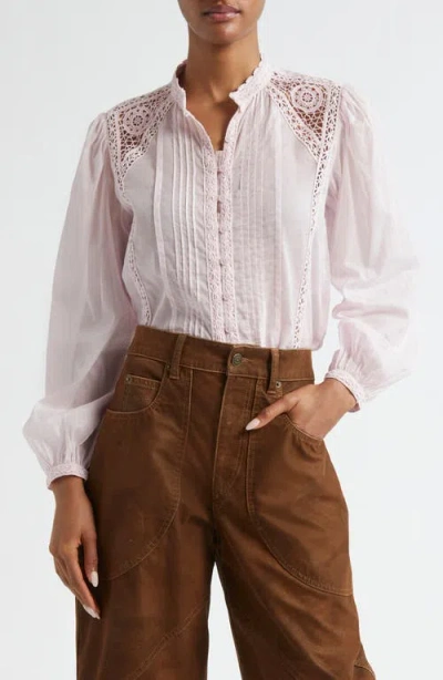 Isabel Marant Étoile Greicy Pintuck Tie Neck Cotton Top In Pink