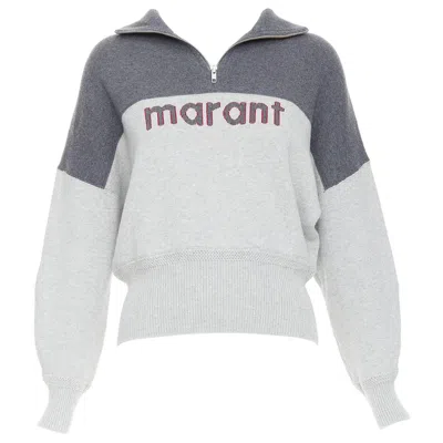 Pre-owned Isabel Marant Etoile Grey Bicolor Logo Half Zip Jumper Sweater In Gray