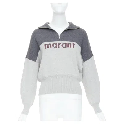 Pre-owned Isabel Marant Etoile Grey Bicolor Logo Half Zip Jumper Sweater In Gray