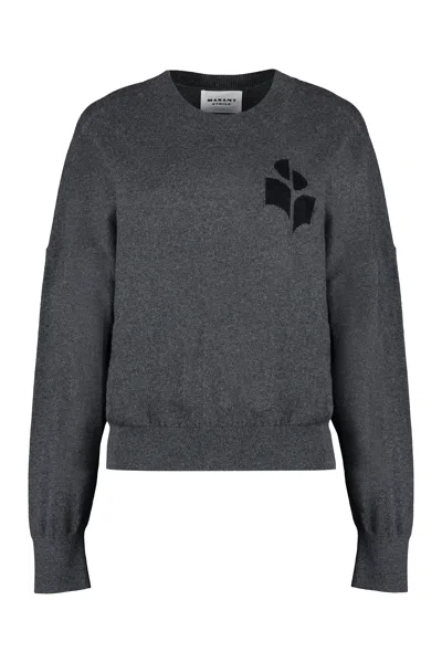 Isabel Marant Étoile Grey Cotton Crew-neck Sweater With Front Logo Intarsia In Gray
