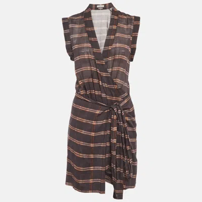 Pre-owned Isabel Marant Étoile Grey Plaid Print Cotton Sleeveless Wrap Dress M In Gray