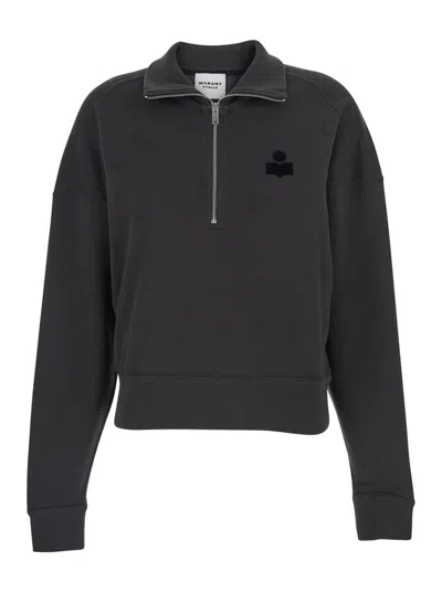ISABEL MARANT ÉTOILE GREY SWEATSHIRT WITH STAND-UP COLLAR AND LOGO ON THE FRONT IN COTTON BLEND WOMAN