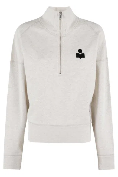 Isabel Marant Étoile High-collared Ecru Sweatshirt With Velvet Logo