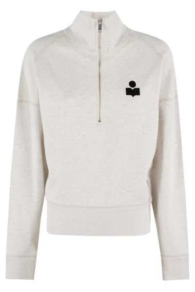 ISABEL MARANT ÉTOILE ISABEL MARANT ÉTOILE HIGH-COLLARED ECRU SWEATSHIRT WITH VELVET LOGO