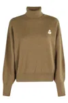 Isabel Marant Étoile High-neck Khaki Sweater With Subtle Logo Detail In Brown