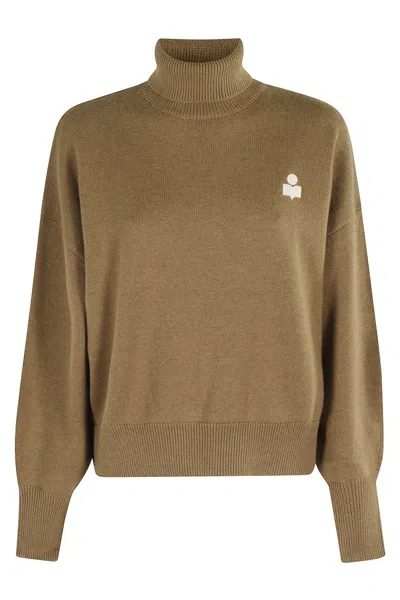 ISABEL MARANT ÉTOILE ISABEL MARANT ÉTOILE HIGH-NECK KHAKI SWEATER WITH SUBTLE LOGO DETAIL