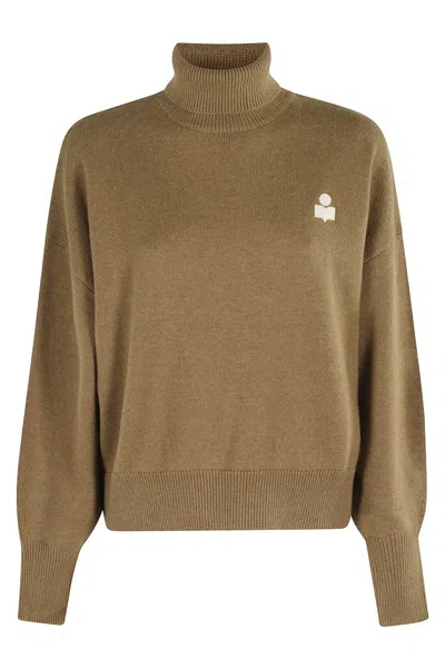 ISABEL MARANT ÉTOILE HIGH-NECK KHAKI SWEATER WITH SUBTLE LOGO DETAIL