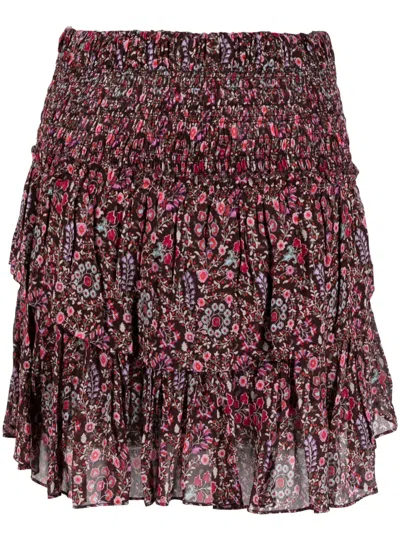Isabel Marant Étoile Naomi Organic Cotton Floral-print Miniskirt In Brown