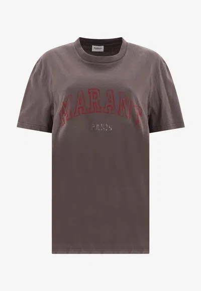 Isabel Marant Étoile Honore Logo Print T-shirt In Burgundy