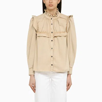 Isabel Marant Étoile Idety Ruffled Cotton-chambray Blouse In Beige