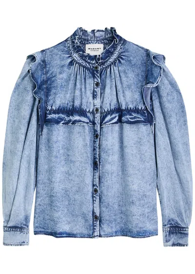 Isabel Marant Étoile Idety Ruffled Chambray Blouse In Blue