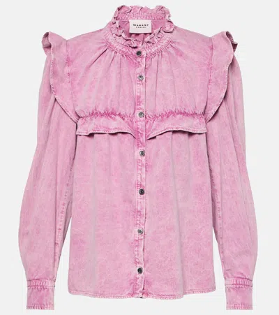 Isabel Marant Étoile Idety Ruffled Denim Shirt In Pink