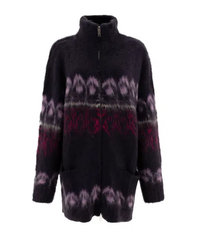 Isabel Marant Étoile Intarsia Brushed Cardi-coat In Black