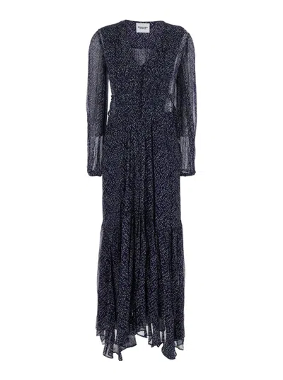 Isabel Marant Étoile Isabel Marant Etoile  V-neck Midi Dress With All-over Polka Dot Motif And Long S In Blue