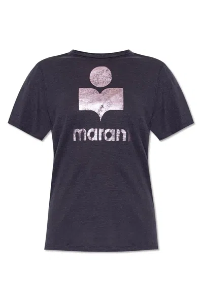 Isabel Marant Étoile Zewel Linen T-shirt With Frontal Logo In Purple