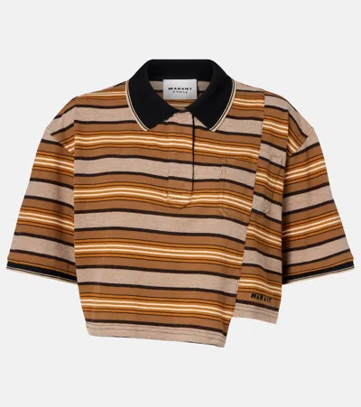 Isabel Marant Étoile Isalyne Striped Cotton Polo Shirt In Brown