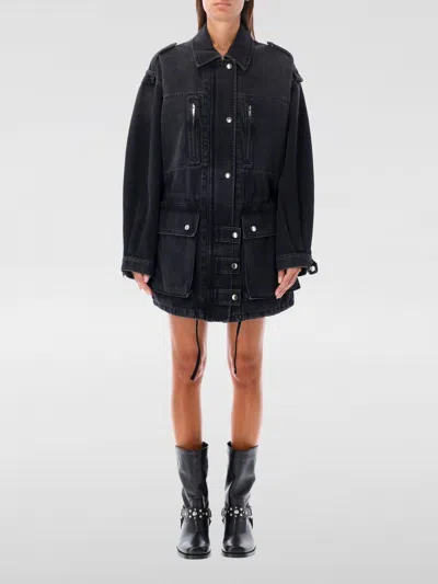 Isabel Marant Étoile Chic Mini Denim Jacket With Drawstring Waist In Faded Black