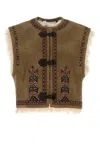 Isabel Marant Étoile Sleeveless Synthetic Leather Vest With Shearling Trim In Brown