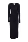 Isabel Marant Étoile Crewneck Long Sleeve Midi Dress With Ruched Detailing In Blue
