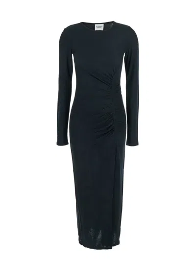 Isabel Marant Étoile 'jelina' Black Midi Dress With Round Neck And Ruched Details In Modal Stretch Woman In Blue