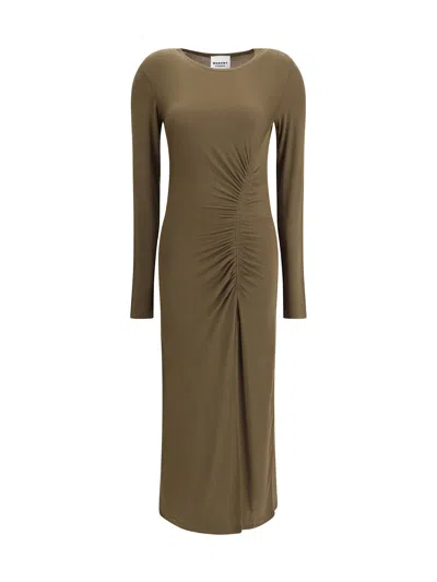 Isabel Marant Étoile Isabel Marant Etoile Women 'jelina' Green Midi Dress With Round Neck And Ruched Details In Modal Str In Brown