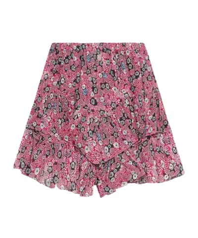 Isabel Marant Étoile Jocadia Abstract-print Ruffled Shorts In Raspberry-black