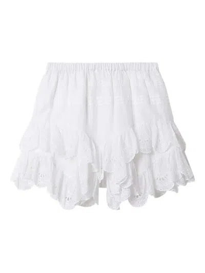 Isabel Marant Étoile Floral Lace Shorts Scalloped Hem Tiered Ruffles In White