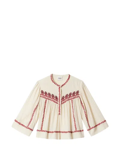 Isabel Marant Étoile Juline Organic Cotton Shirt Crew Neck Embroidery In Neutral