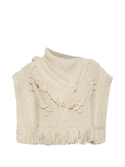 Isabel Marant Étoile Kacie Fringe-trimmed Cable-knit Poncho In Neutrals