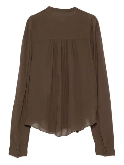 ISABEL MARANT ÉTOILE KAKI BUTTON-DOWN BLOUSE WITH PLEATED DETAILS
