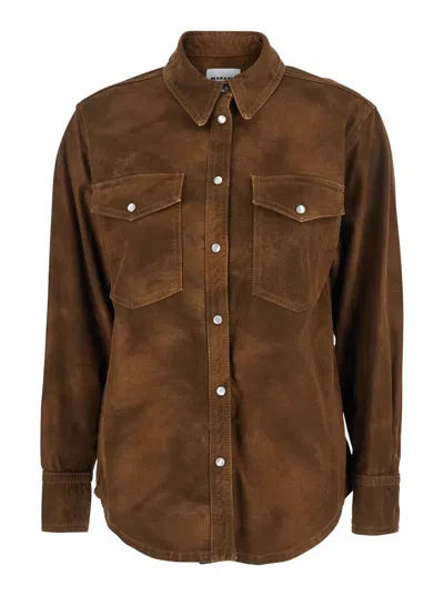 Isabel Marant Étoile 'karima' Brown Shirt With Classic Collar And Two Front Patch Pockets In Fabric Woman