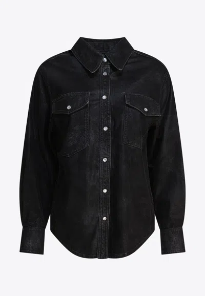 Isabel Marant Étoile Karima Faux Leather Long-sleeved Shirt In Black