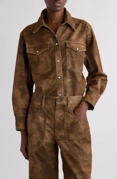 Isabel Marant Étoile Karima Faux Leather Snap-up Shirt In Brown