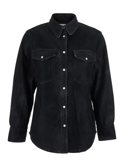 ISABEL MARANT ÉTOILE 'KARIMA' BLACK SHIRT WITH CLASSIC COLLAR AND TWO FRONT PATCH POCKETS IN  FABRIC WOMAN