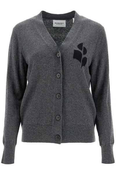 Isabel Marant Étoile Karin Cardigan With Logo Intarsia In Grey