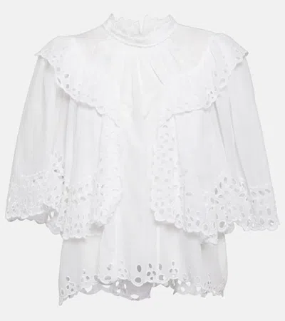 Isabel Marant Étoile Katia Embroidered Cotton Blouse In Bianco