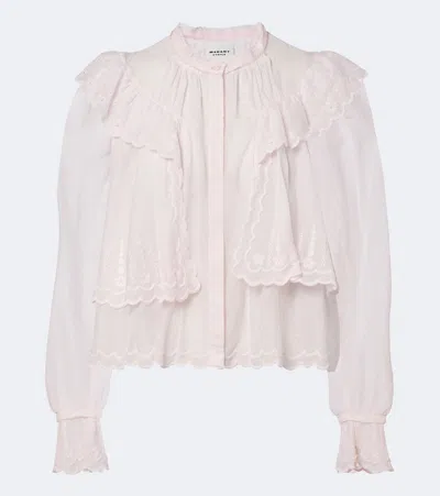 Isabel Marant Étoile Kelmon Embroidered Ruffled Cotton Blouse In White