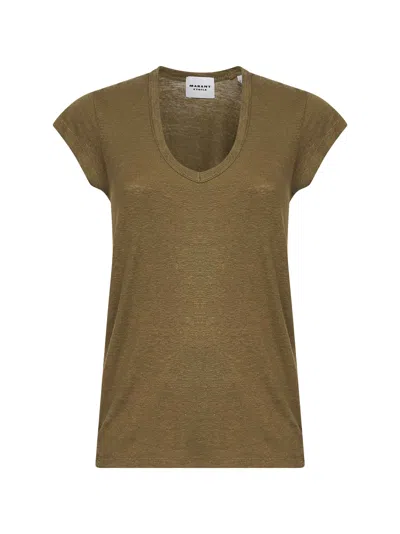 ISABEL MARANT ÉTOILE KHAKI LIGHTWEIGHT LINEN ZANKOU T-SHIRT