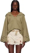 Isabel Marant Étoile Lesia Beige Shorts With Fringed Hem And Embroidered Motif In Denim Woman In Khaki